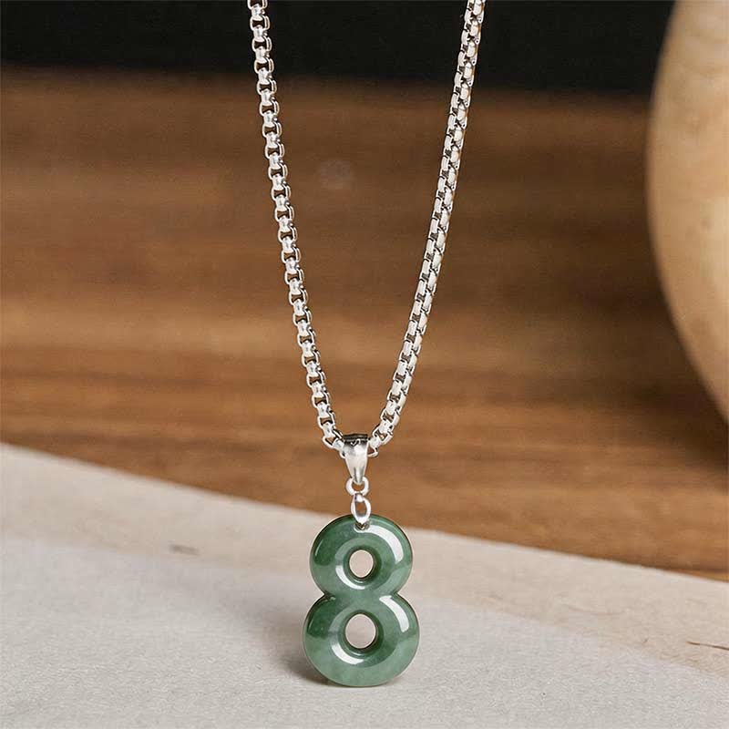 Nimara Ritual Natural 0-9 Angel Numbers Jade Titanium Steel Chain Prosperity Necklace Pendant