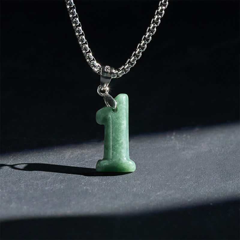 Nimara Ritual Natural 0-9 Angel Numbers Jade Titanium Steel Chain Prosperity Necklace Pendant