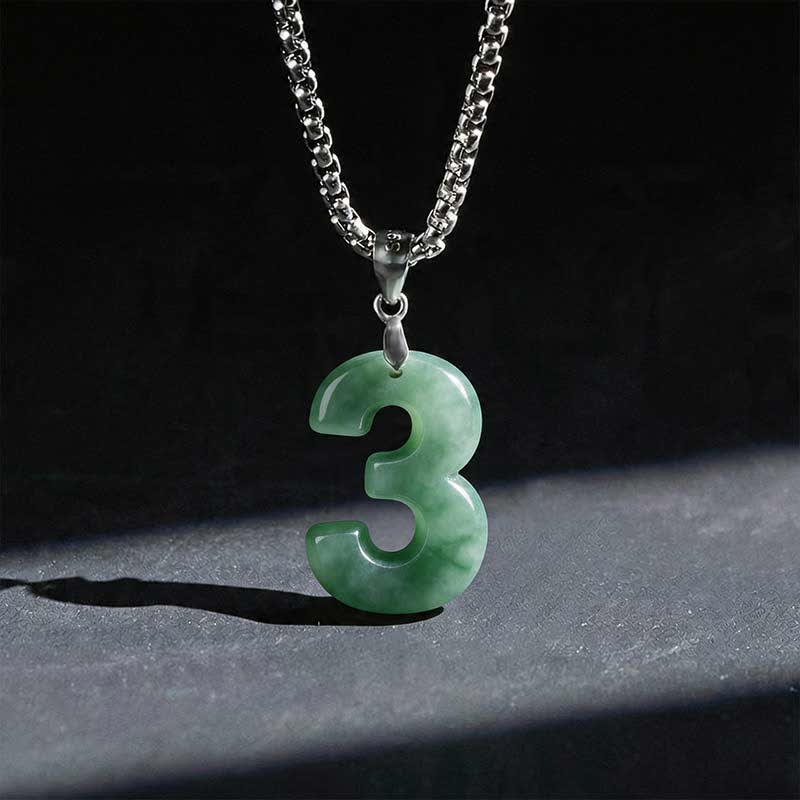 Nimara Ritual Natural 0-9 Angel Numbers Jade Titanium Steel Chain Prosperity Necklace Pendant