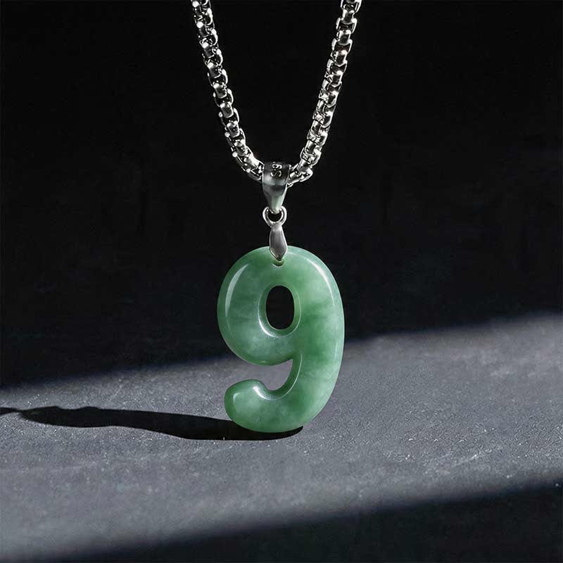 Nimara Ritual Natural 0-9 Angel Numbers Jade Titanium Steel Chain Prosperity Necklace Pendant