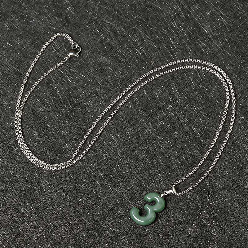 Nimara Ritual Natural 0-9 Angel Numbers Jade Titanium Steel Chain Prosperity Necklace Pendant