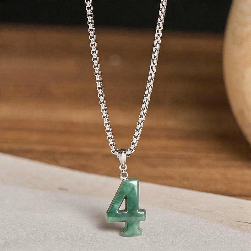 Nimara Ritual Natural 0-9 Angel Numbers Jade Titanium Steel Chain Prosperity Necklace Pendant