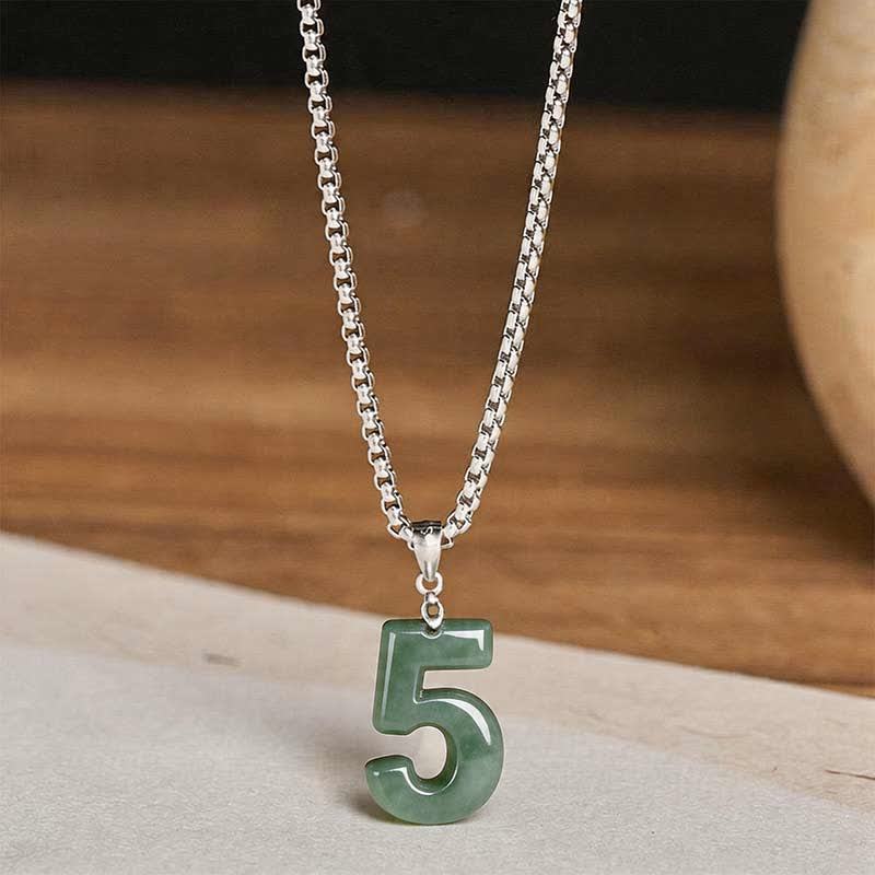 Nimara Ritual Natural 0-9 Angel Numbers Jade Titanium Steel Chain Prosperity Necklace Pendant