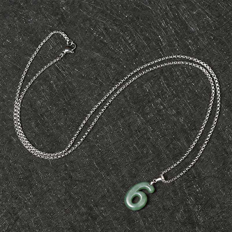 Nimara Ritual Natural 0-9 Angel Numbers Jade Titanium Steel Chain Prosperity Necklace Pendant