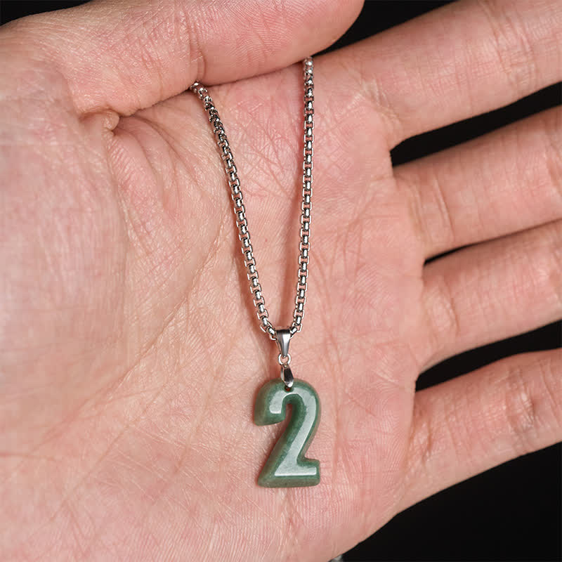 Nimara Ritual Natural 0-9 Angel Numbers Jade Titanium Steel Chain Prosperity Necklace Pendant