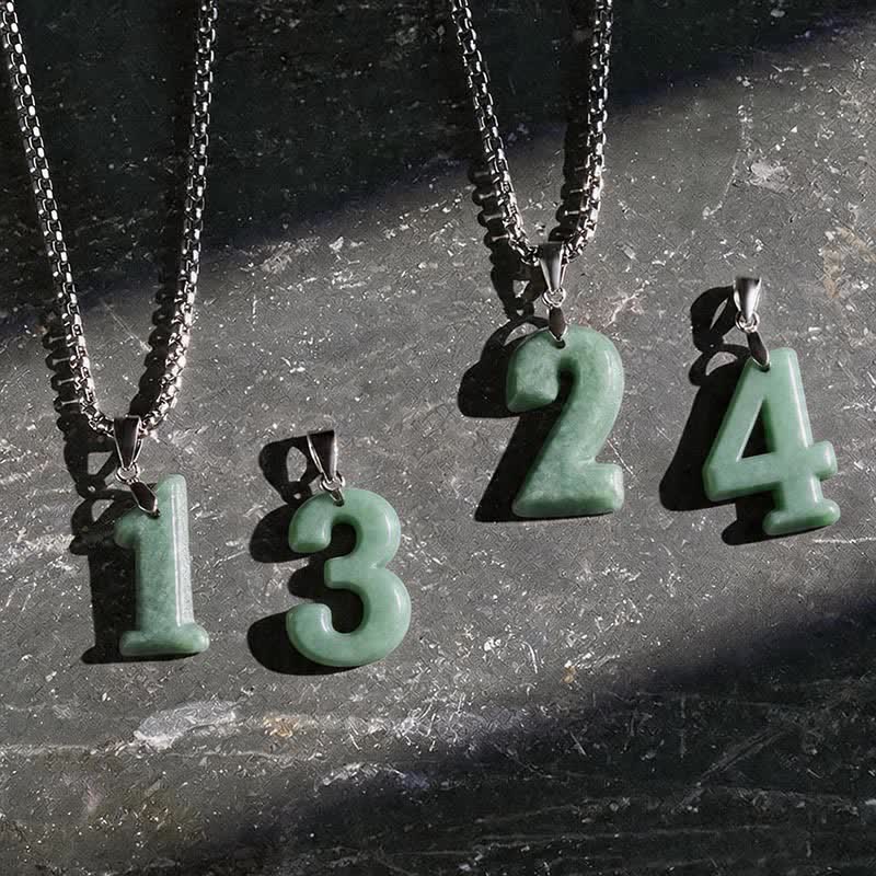 Nimara Ritual Natural 0-9 Angel Numbers Jade Titanium Steel Chain Prosperity Necklace Pendant