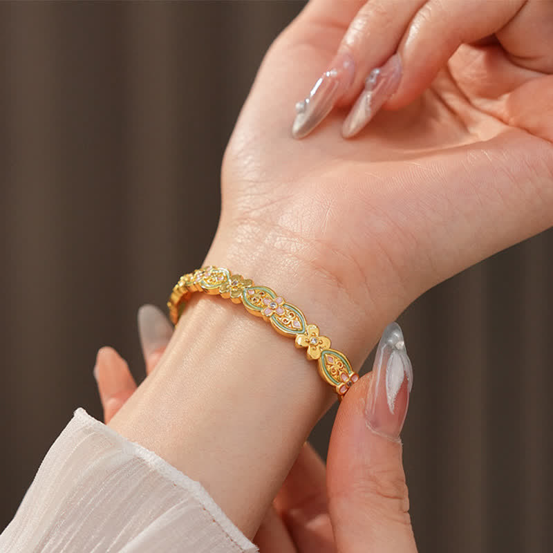 Nimara Ritual Copper Enamel Floral Balance Cuff Bracelet