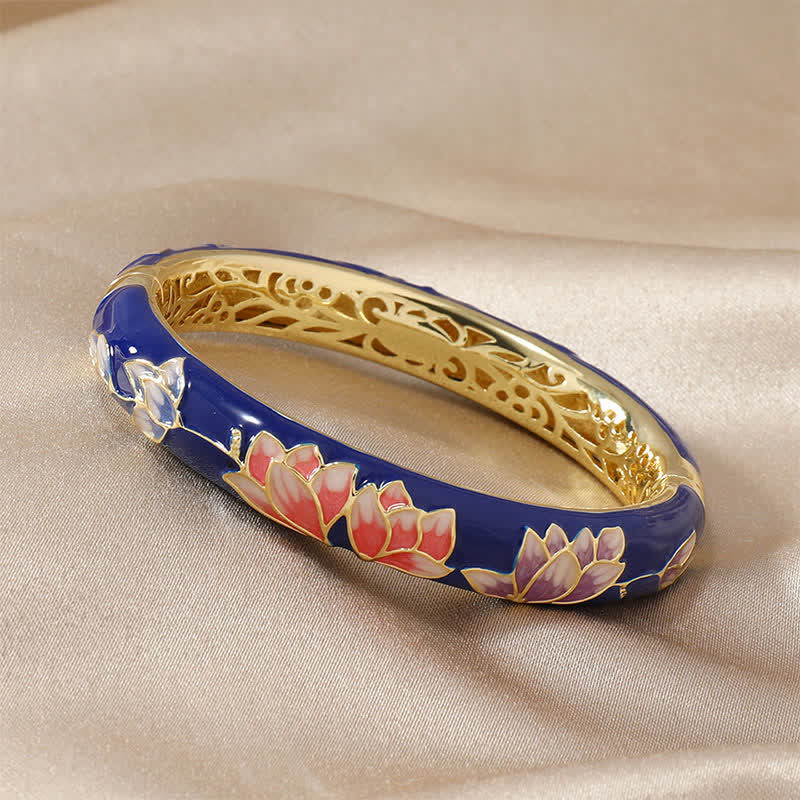 Nimara Ritual Copper Lotus CloisonnA Enamel Enlightenment Bangle Bracelet