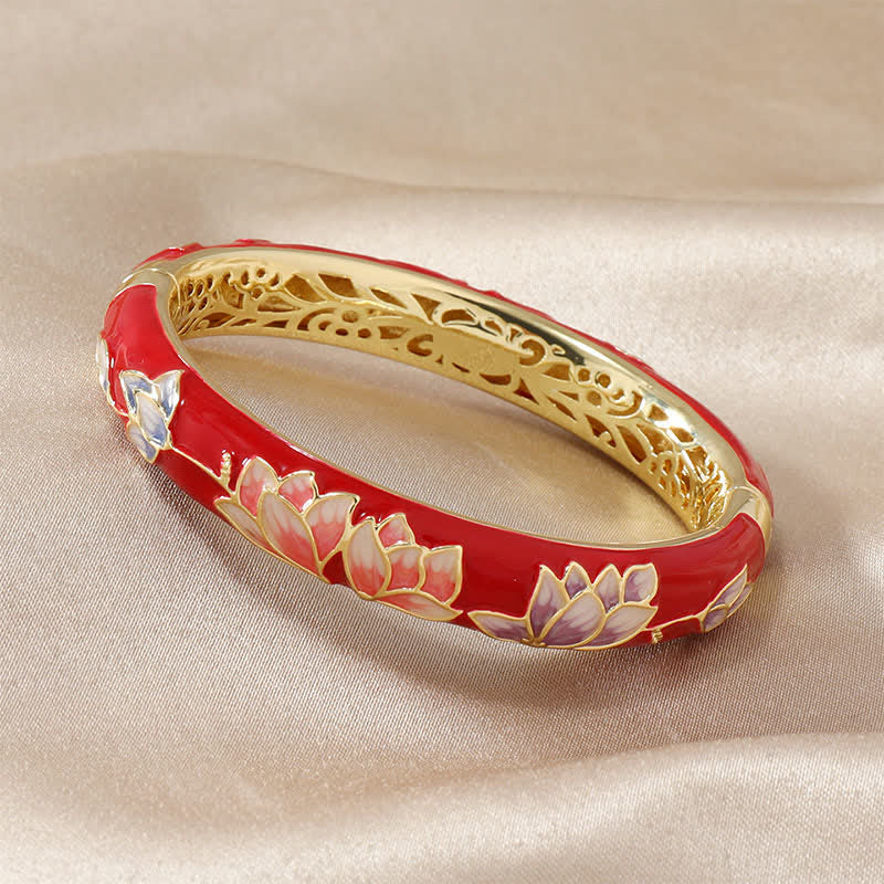 Nimara Ritual Copper Lotus CloisonnA Enamel Enlightenment Bangle Bracelet