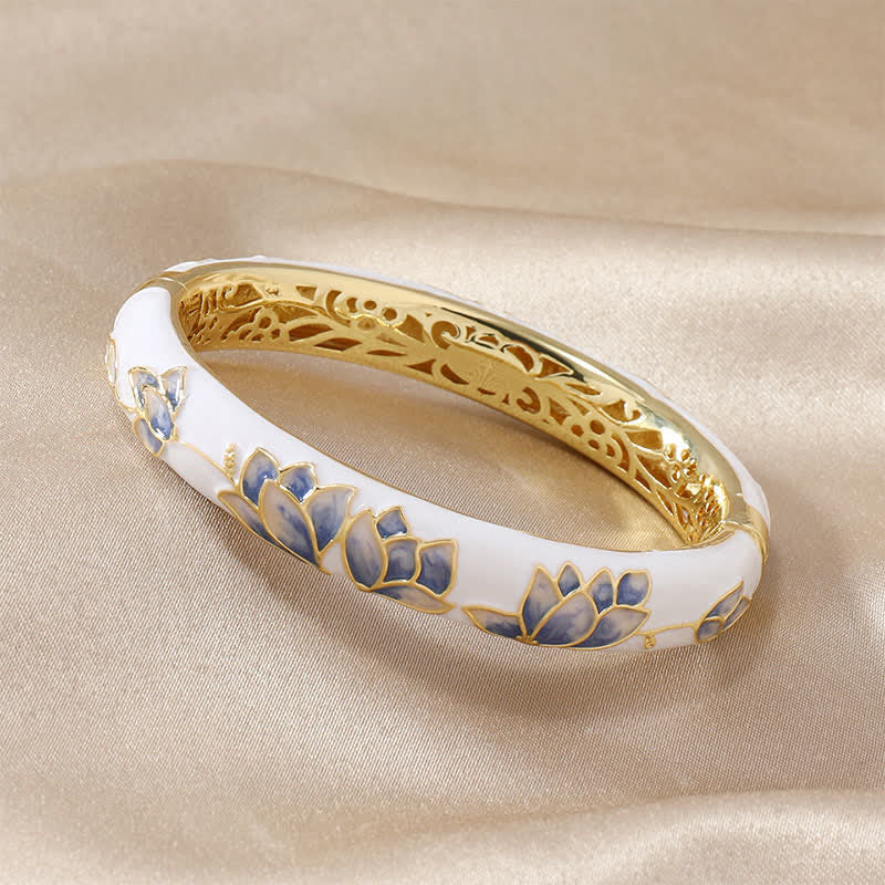 Nimara Ritual Copper Lotus CloisonnA Enamel Enlightenment Bangle Bracelet