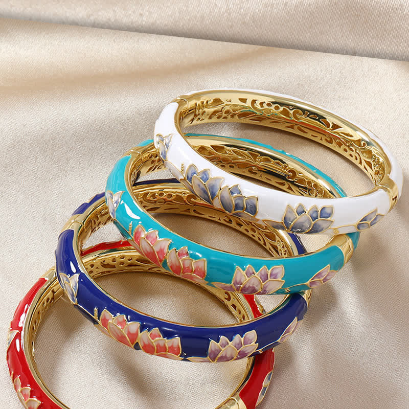 Nimara Ritual Copper Lotus CloisonnA Enamel Enlightenment Bangle Bracelet