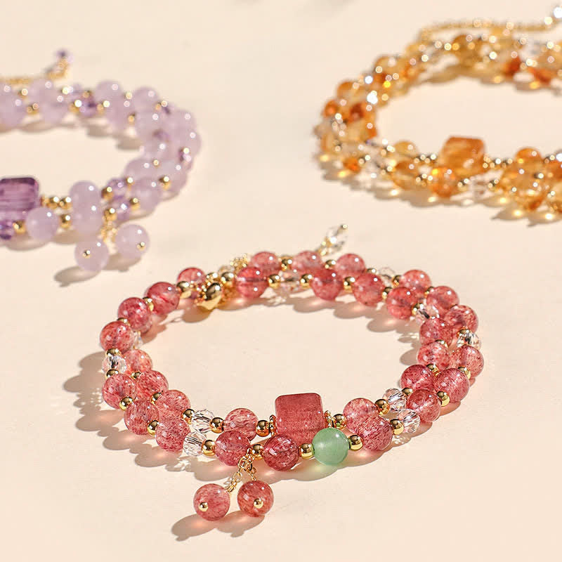 Nimara Ritual Natural Strawberry Quartz Double Wrap Crystal Healing Bracelet