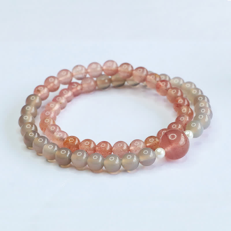 Nimara Ritual Strawberry Quartz Gray Agate Double Wrap Positive Bracelet