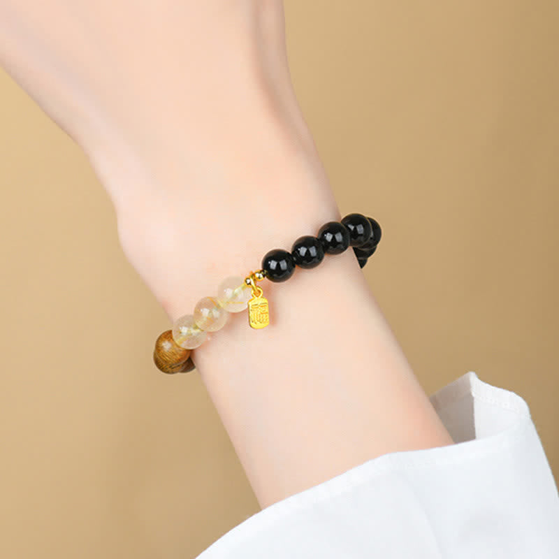 Nimara Ritual Strawberry Quartz Citrine Five Elements Fu Character Luck Bracelet