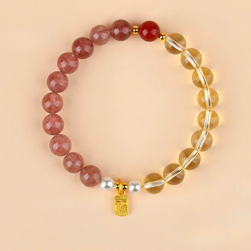 Nimara Ritual Strawberry Quartz Citrine Five Elements Fu Character Luck Bracelet