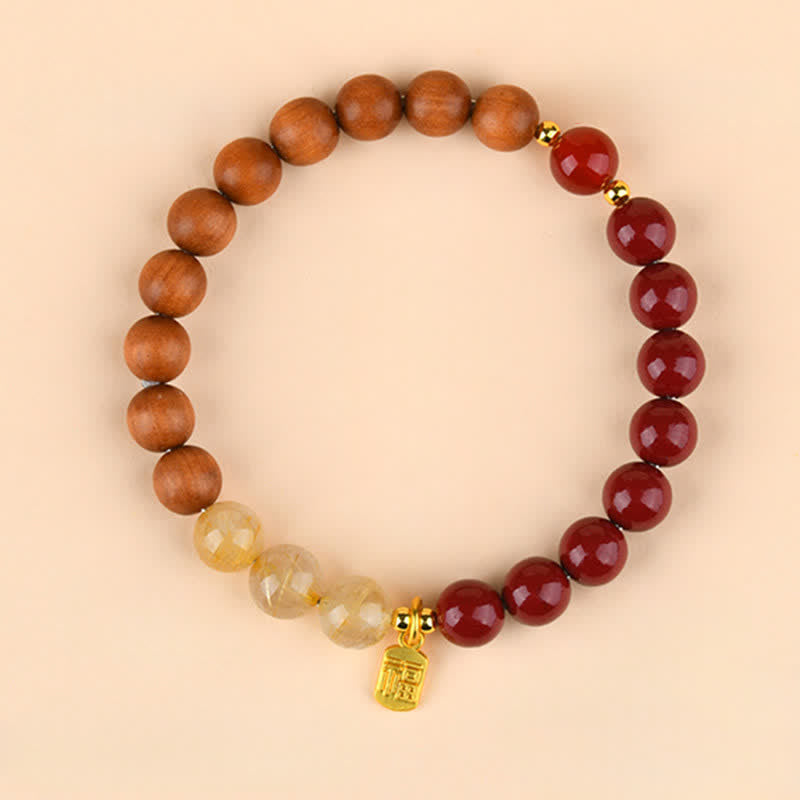 Nimara Ritual Strawberry Quartz Citrine Five Elements Fu Character Luck Bracelet