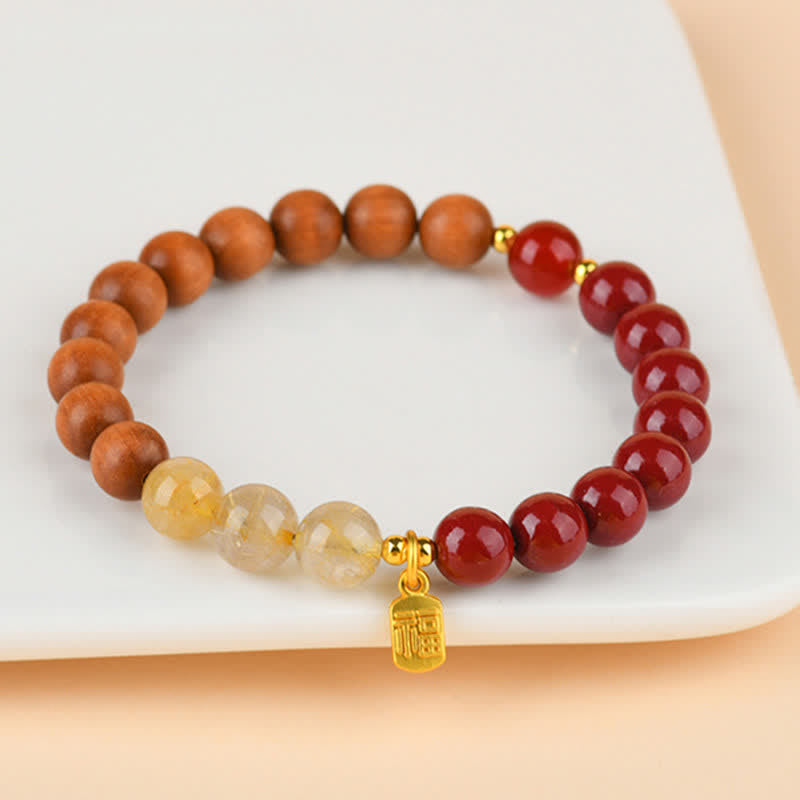 Nimara Ritual Strawberry Quartz Citrine Five Elements Fu Character Luck Bracelet