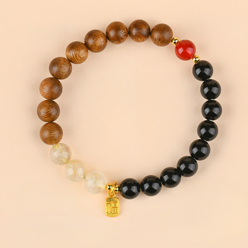 Nimara Ritual Strawberry Quartz Citrine Five Elements Fu Character Luck Bracelet