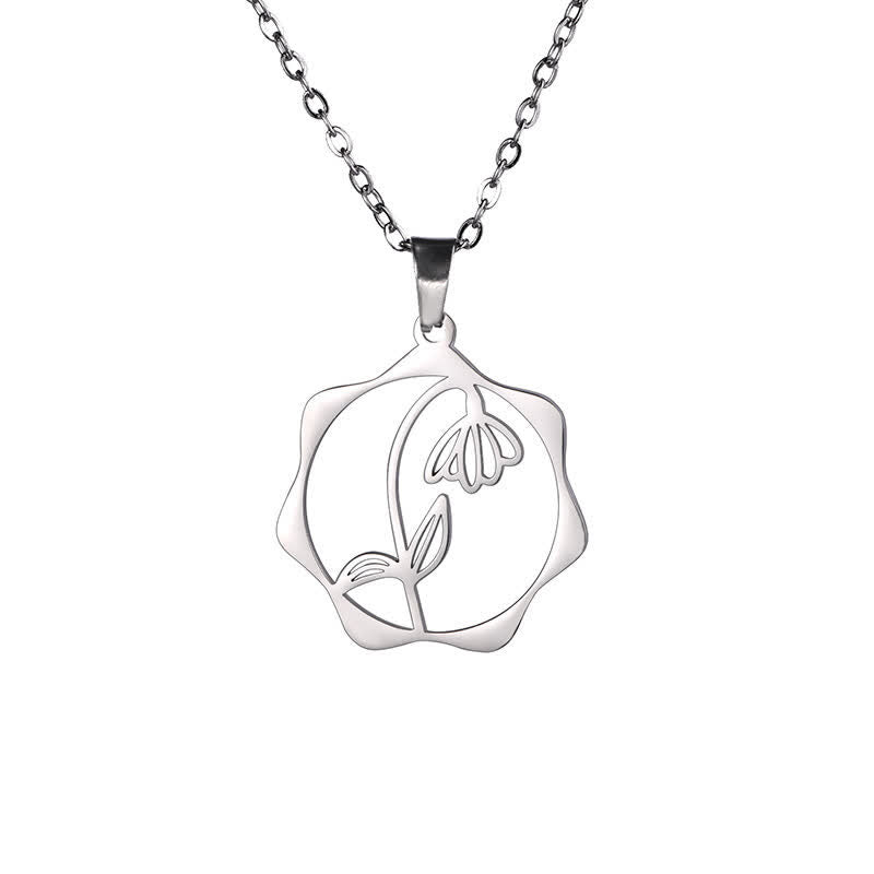 Nimara Ritual Titanium Steel Birth Flower Lotus Enlightenment Pendant Necklace