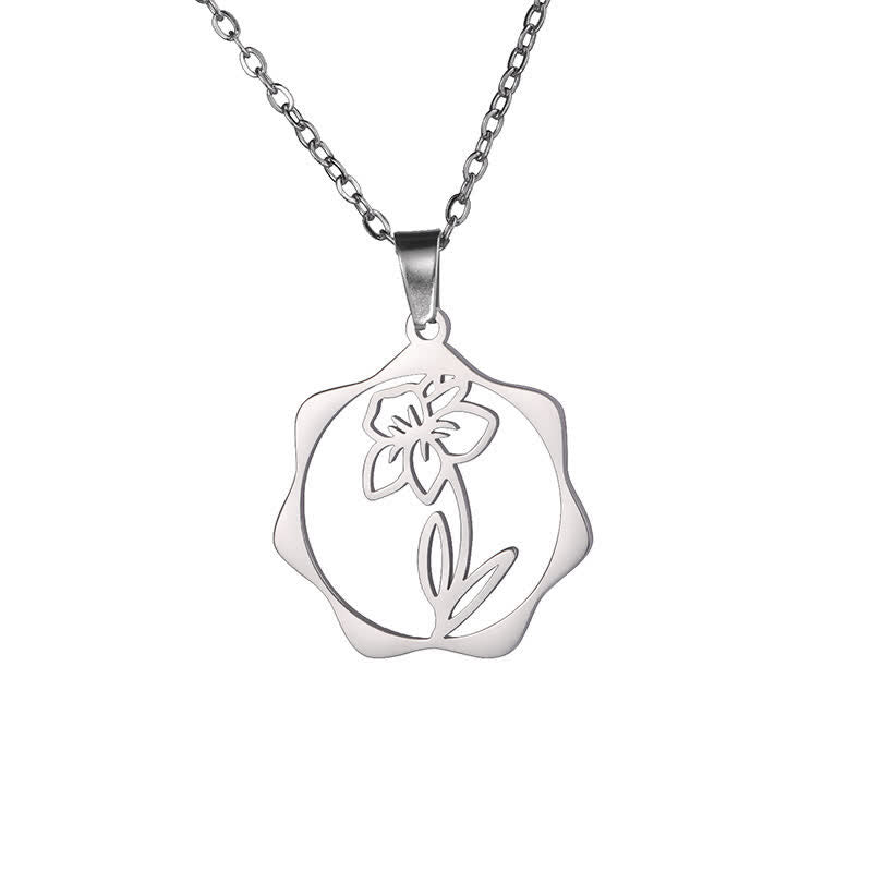 Nimara Ritual Titanium Steel Birth Flower Lotus Enlightenment Pendant Necklace