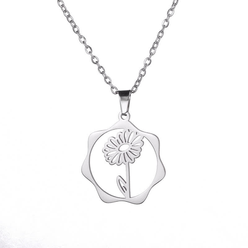 Nimara Ritual Titanium Steel Birth Flower Lotus Enlightenment Pendant Necklace