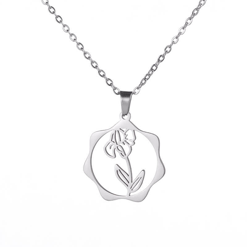 Nimara Ritual Titanium Steel Birth Flower Lotus Enlightenment Pendant Necklace