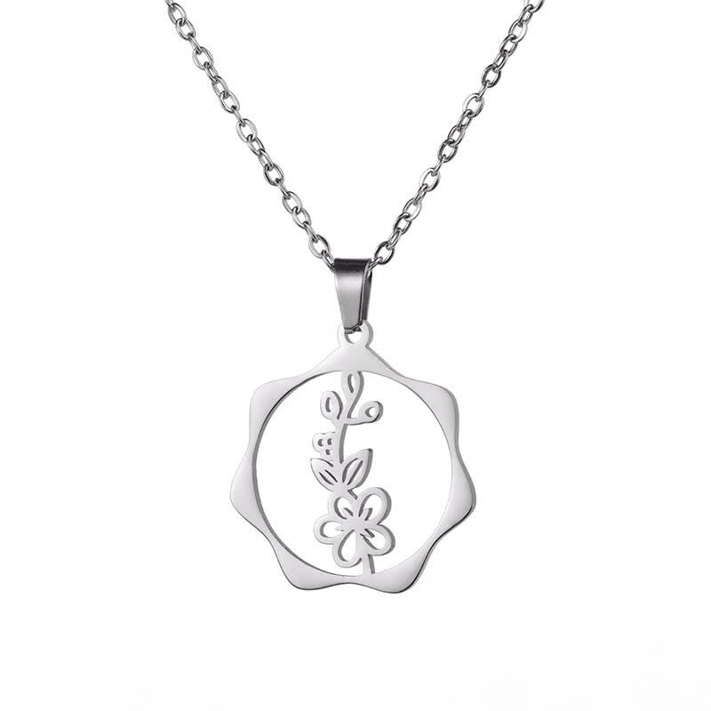 Nimara Ritual Titanium Steel Birth Flower Lotus Enlightenment Pendant Necklace