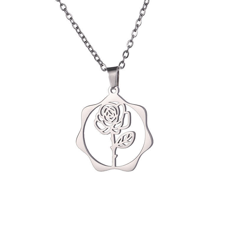 Nimara Ritual Titanium Steel Birth Flower Lotus Enlightenment Pendant Necklace