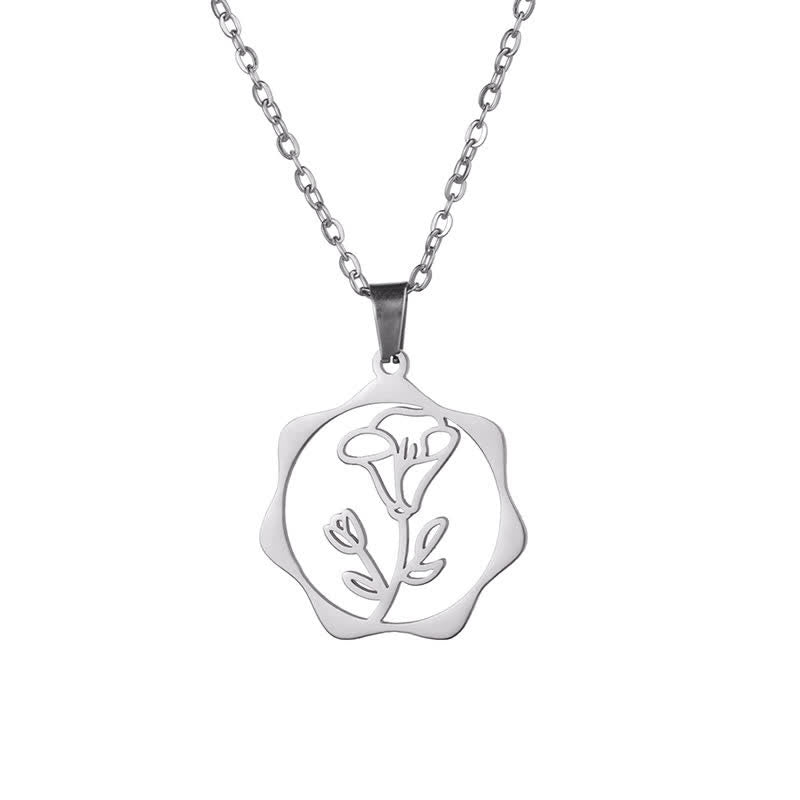 Nimara Ritual Titanium Steel Birth Flower Lotus Enlightenment Pendant Necklace