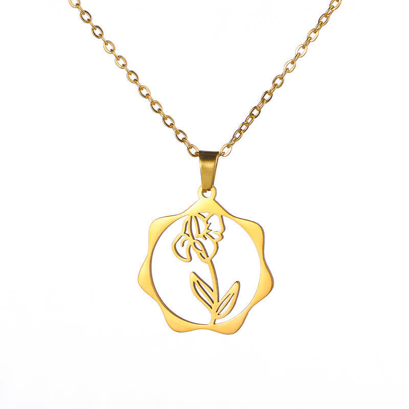Nimara Ritual Titanium Steel Birth Flower Lotus Enlightenment Pendant Necklace