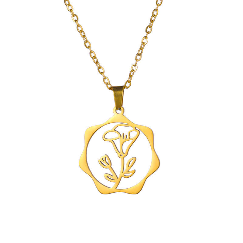 Nimara Ritual Titanium Steel Birth Flower Lotus Enlightenment Pendant Necklace