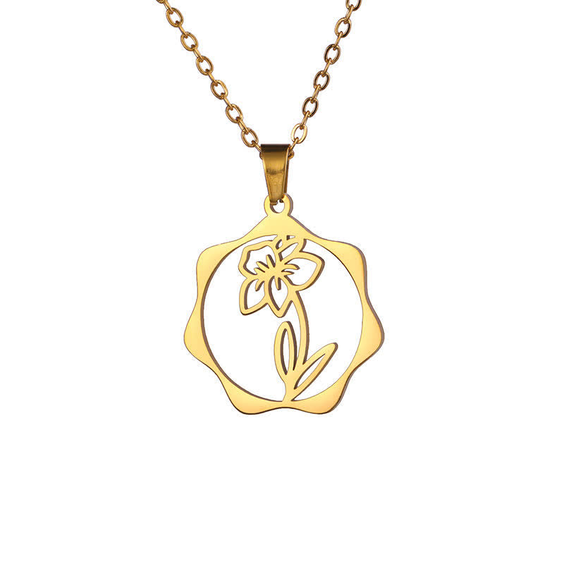 Nimara Ritual Titanium Steel Birth Flower Lotus Enlightenment Pendant Necklace