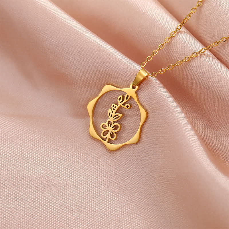 Nimara Ritual Titanium Steel Birth Flower Lotus Enlightenment Pendant Necklace