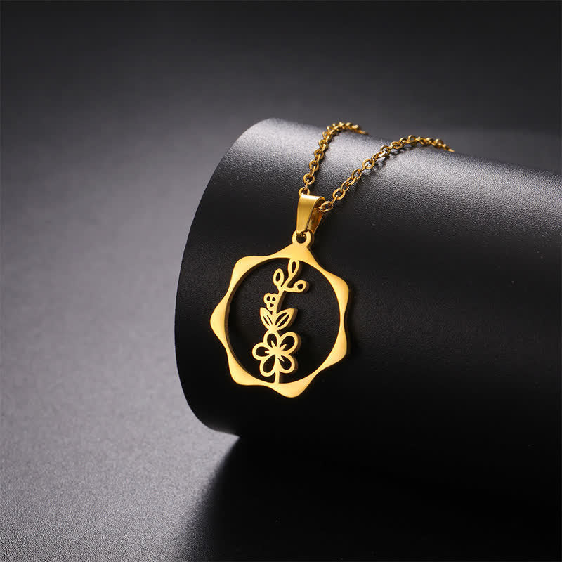 Nimara Ritual Titanium Steel Birth Flower Lotus Enlightenment Pendant Necklace