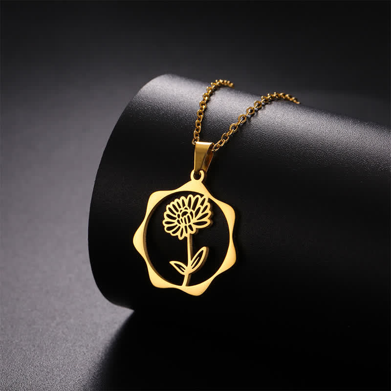 Nimara Ritual Titanium Steel Birth Flower Lotus Enlightenment Pendant Necklace