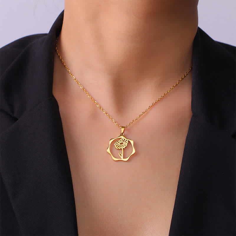 Nimara Ritual Titanium Steel Birth Flower Lotus Enlightenment Pendant Necklace