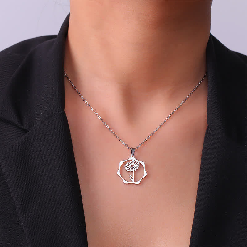 Nimara Ritual Titanium Steel Birth Flower Lotus Enlightenment Pendant Necklace