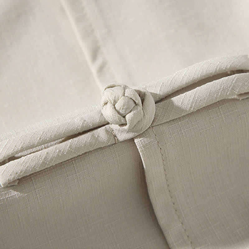 Nimara Ritual Summer Tang Style Mandarin Collar Frog Button Bamboo Embroidery Men's Short Sleeve Shirts