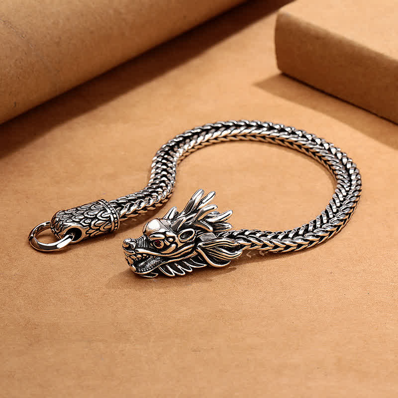Nimara Ritual Copper Dragon Strength Silver Tone Retro Braided Bracelet