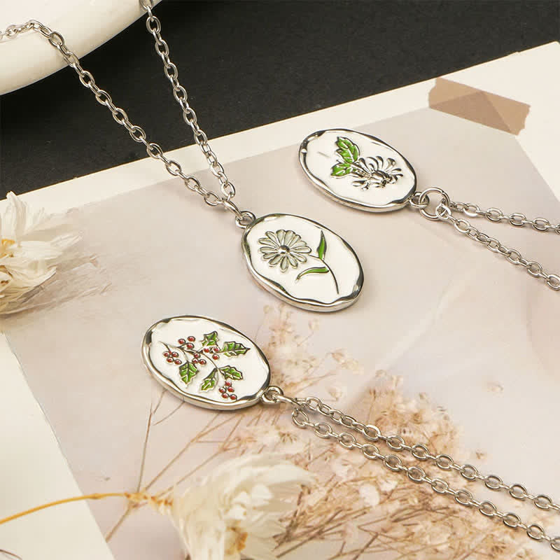 Nimara Ritual Titanium Steel Birth Flower Strengthen Pendant Necklace