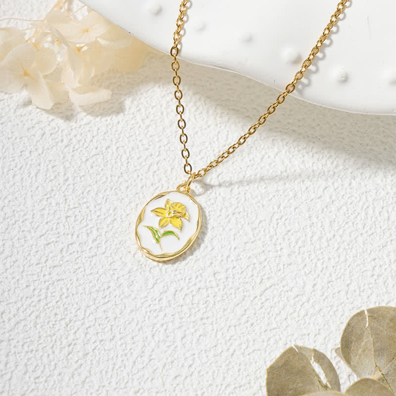 Nimara Ritual Titanium Steel Birth Flower Strengthen Pendant Necklace