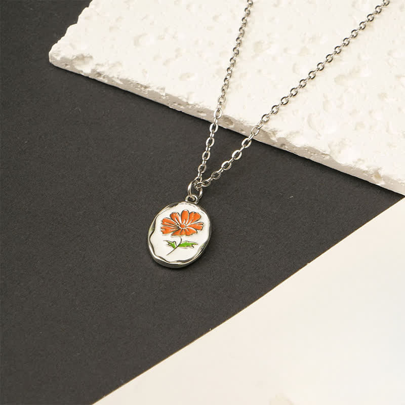 Nimara Ritual Titanium Steel Birth Flower Strengthen Pendant Necklace