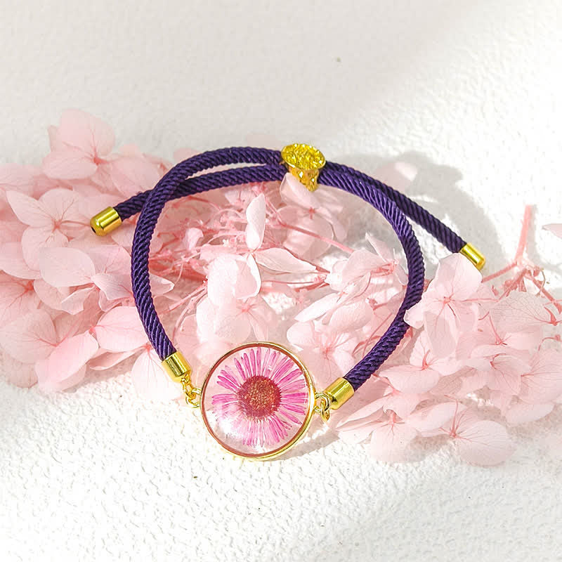Nimara Ritual Resin Handmade Birth Flower Adjustable Braided Rope Bracelet