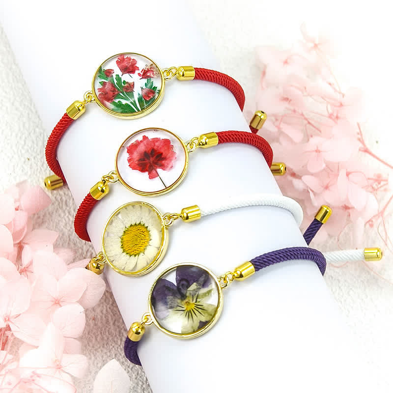 Nimara Ritual Resin Handmade Birth Flower Adjustable Braided Rope Bracelet