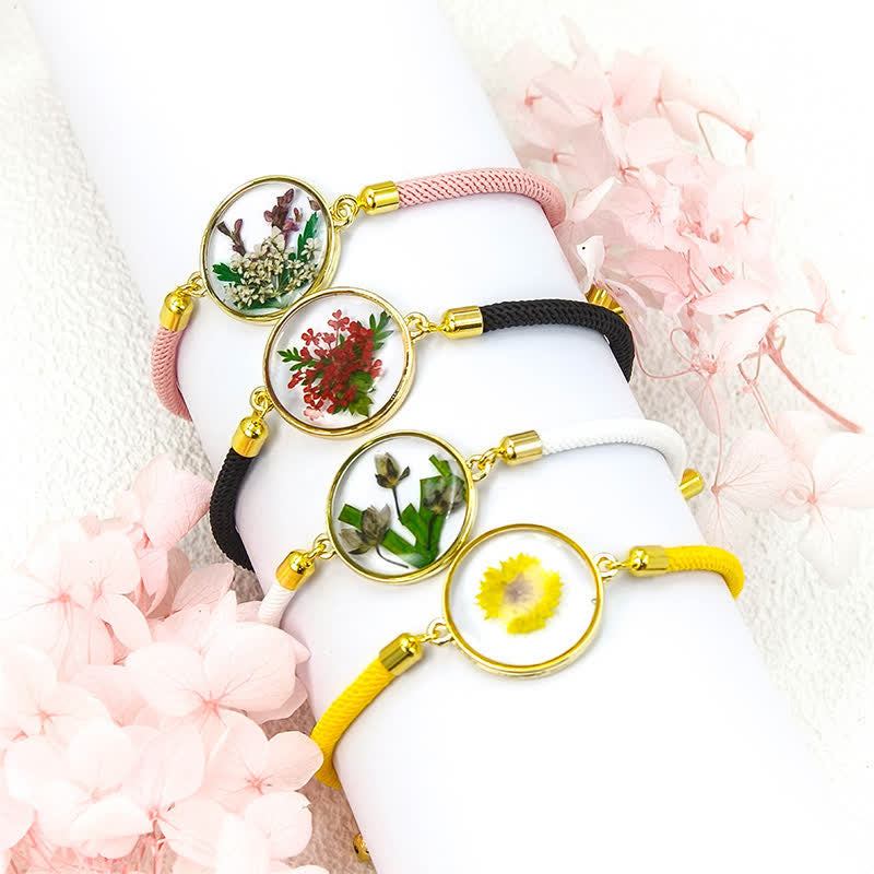 Nimara Ritual Resin Handmade Birth Flower Adjustable Braided Rope Bracelet