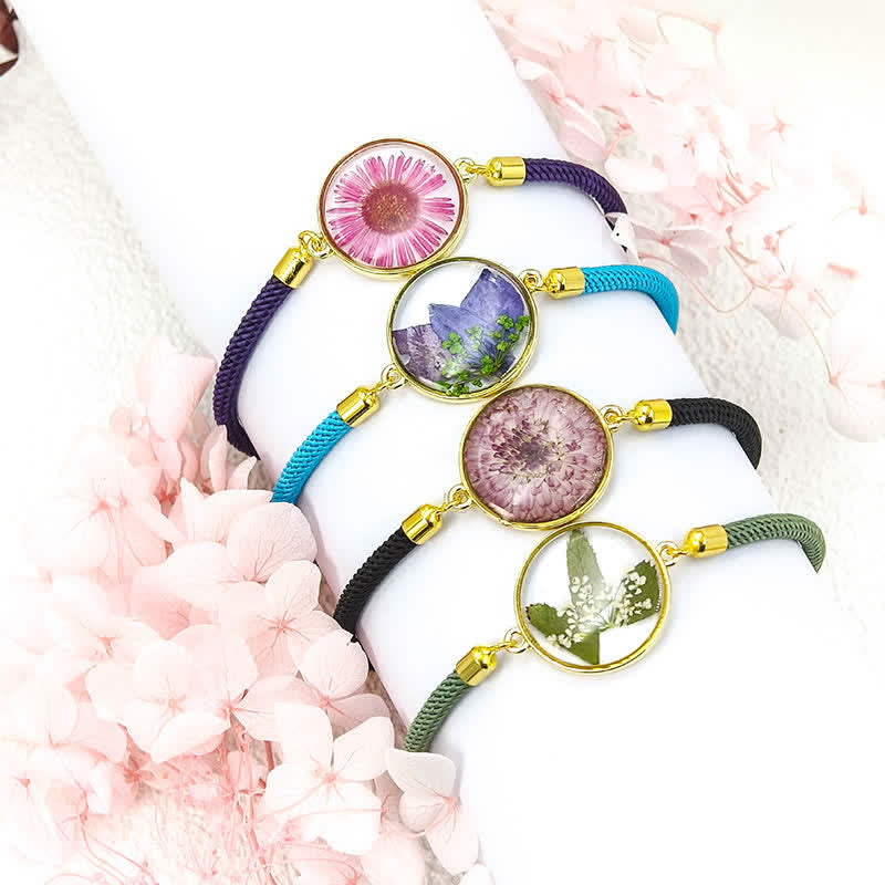 Nimara Ritual Resin Handmade Birth Flower Adjustable Braided Rope Bracelet