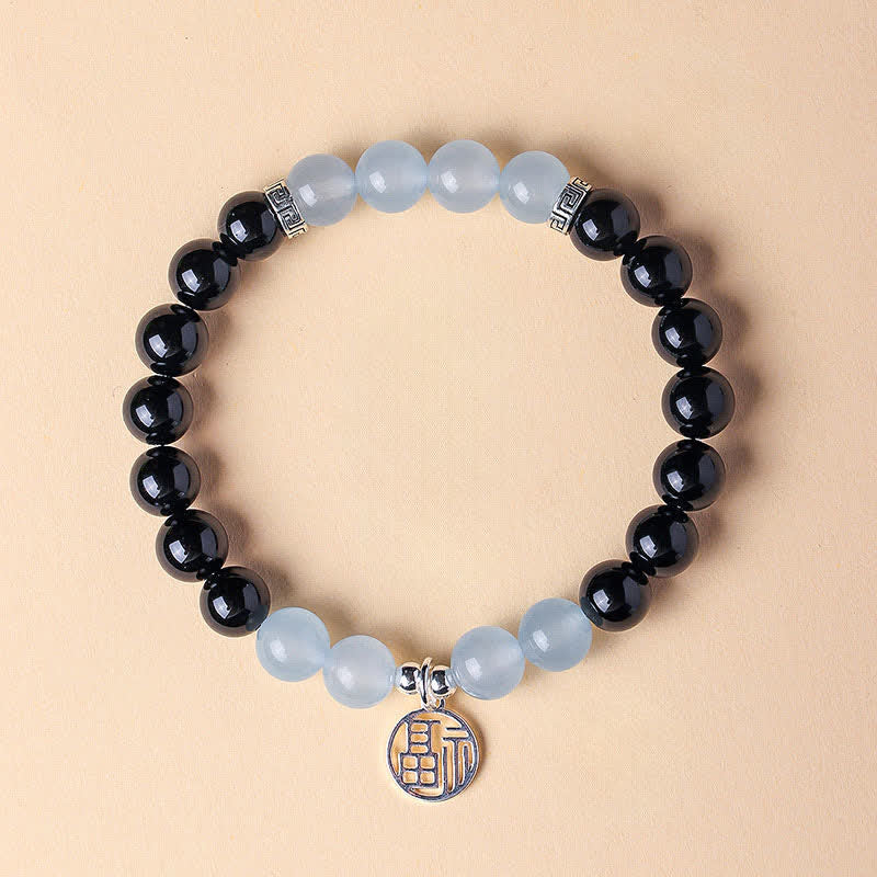 Nimara Ritual Black Onyx Fu Character Beaded Luck Bracelet