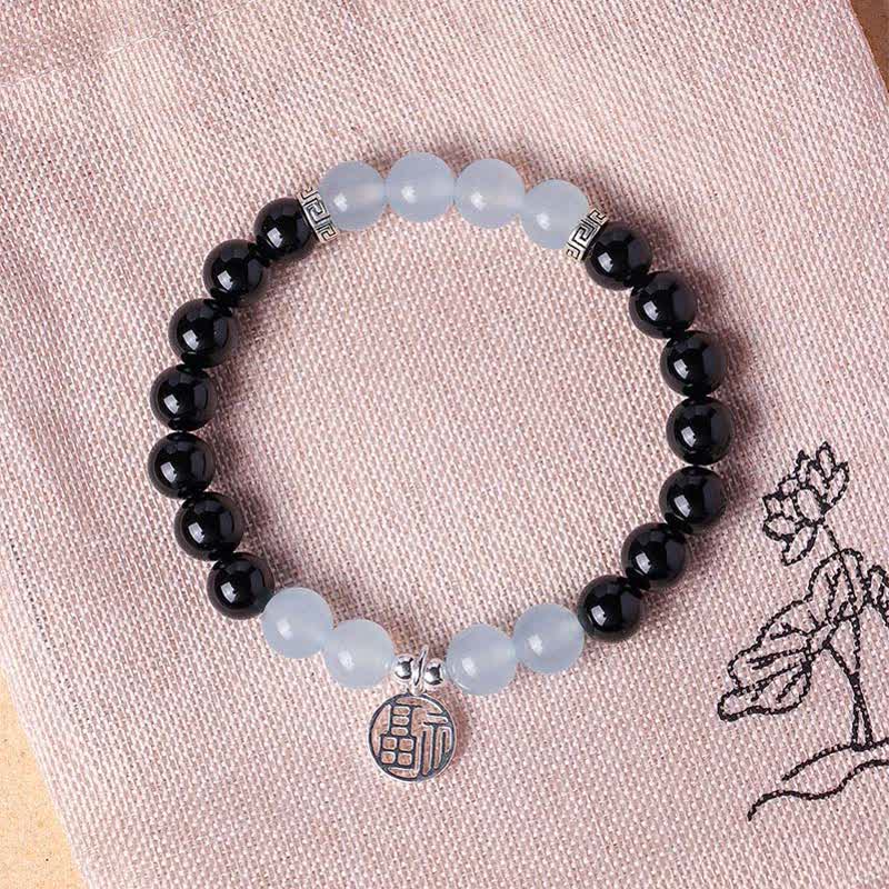 Nimara Ritual Black Onyx Fu Character Beaded Luck Bracelet