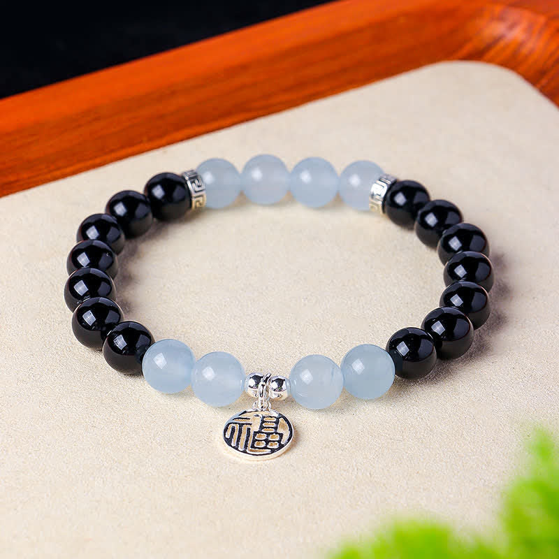Nimara Ritual Black Onyx Fu Character Beaded Luck Bracelet