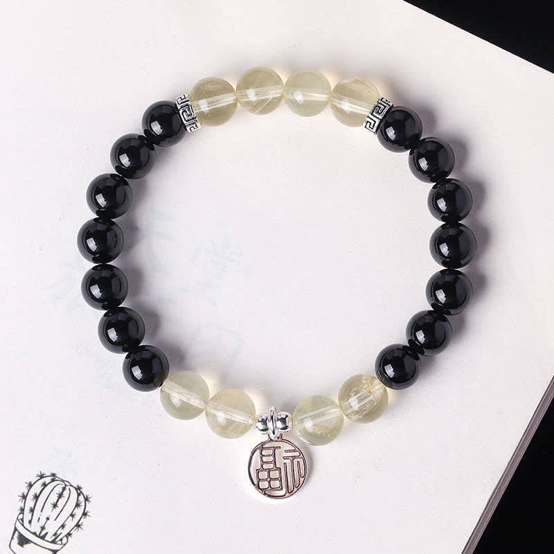 Nimara Ritual Black Onyx Fu Character Beaded Luck Bracelet
